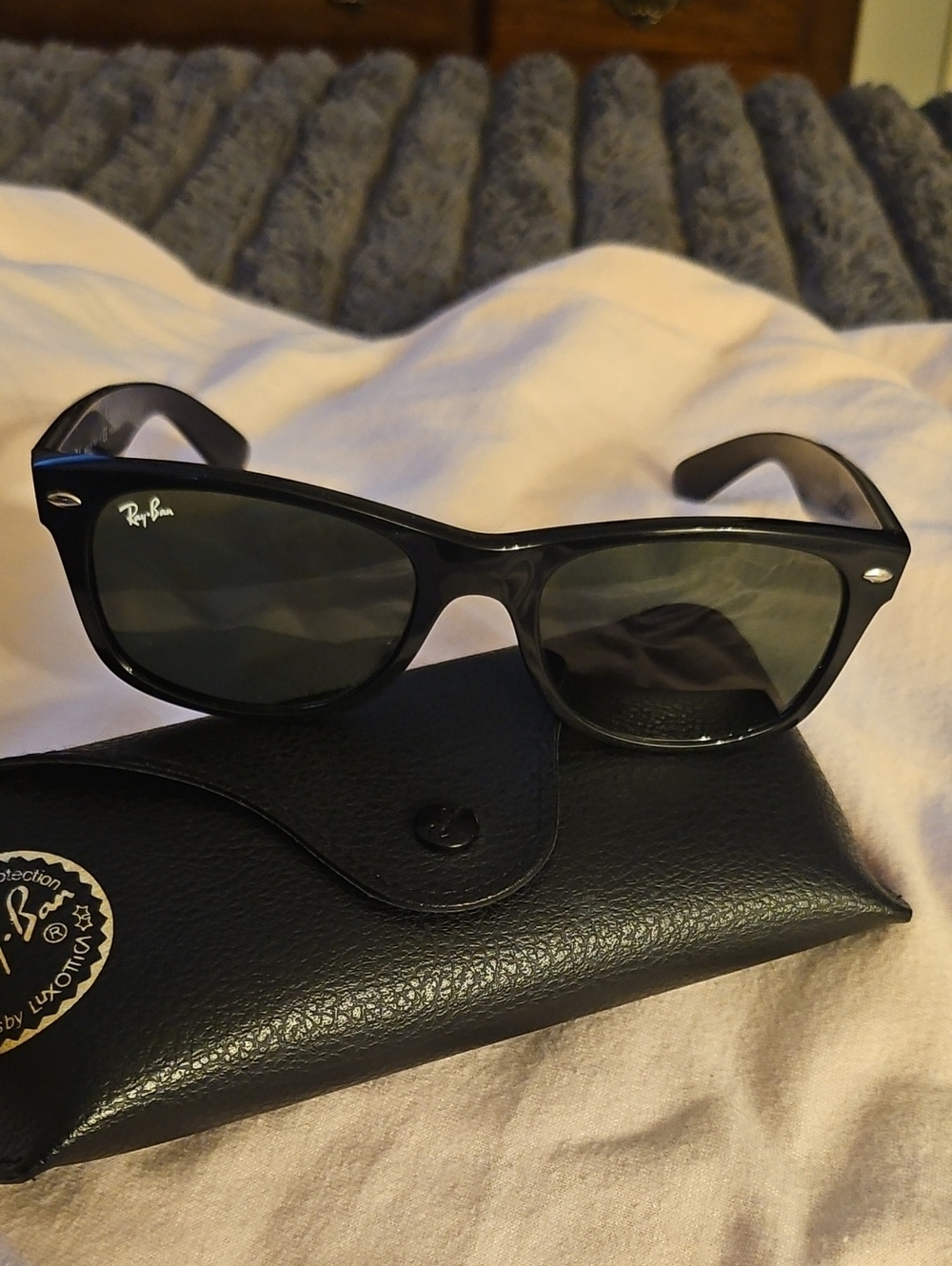 Ray-Ban New Wayfarer sunglasses, specifically the RB2132 901/58 variant